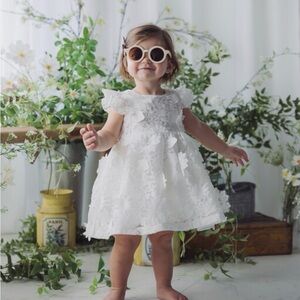 Adorable White Floral 3D lace Toddler Dress